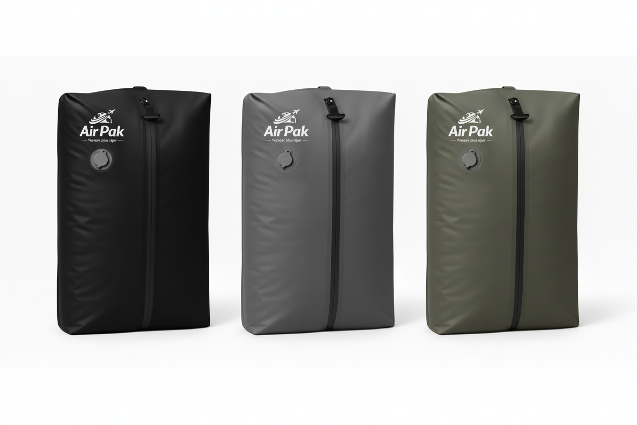 Pack de 3 sacs de compression sous vide 17L avec choix de couleurs noir, gris et kaki